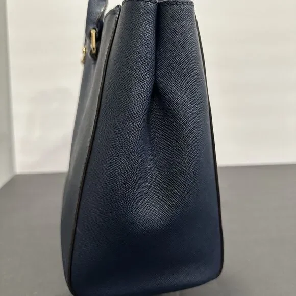 Michael Kors Kellen Medium Satchel Navy Blue Saffiano Leather Gold Hardware - Picture 8 of 15